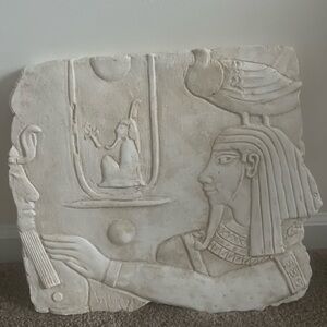 Vtg76 Egyptian God Relief Plaque Horus with Ma’at Cartouche Stone Look Wall Art